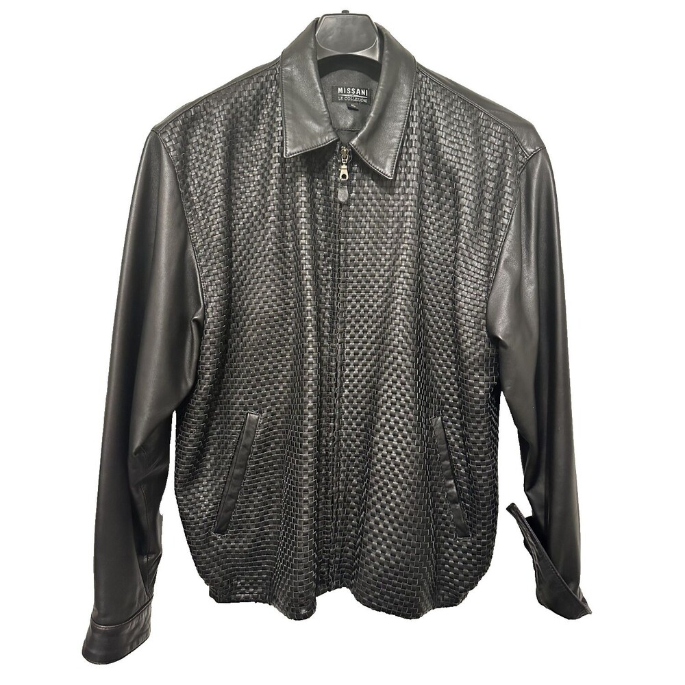 WOW Missani Le Collezioni of Italy Contrast Trim Soft Lambskin Leather Jacket XL